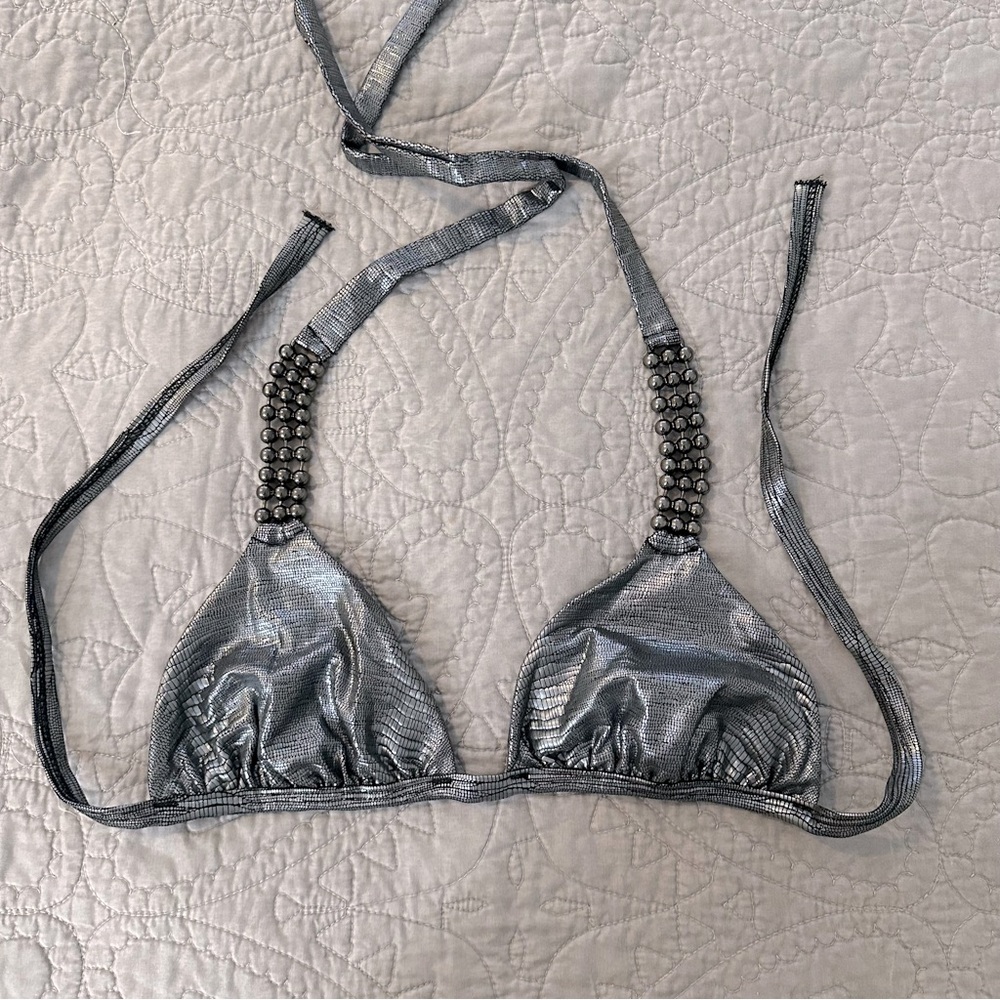 Beach Bunny Silver Metallic Bikini Top